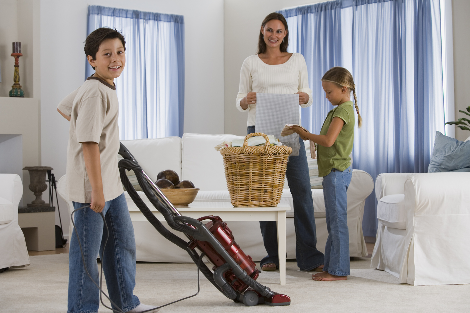 Family doing chores